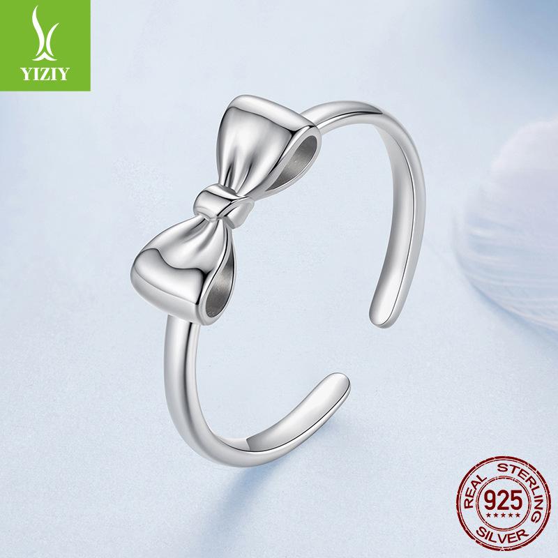 925 Sterling Silver Cross-Border Bow Open Ring Fashionable Sweet Ring Women'S Niche High-End Light Luxury
