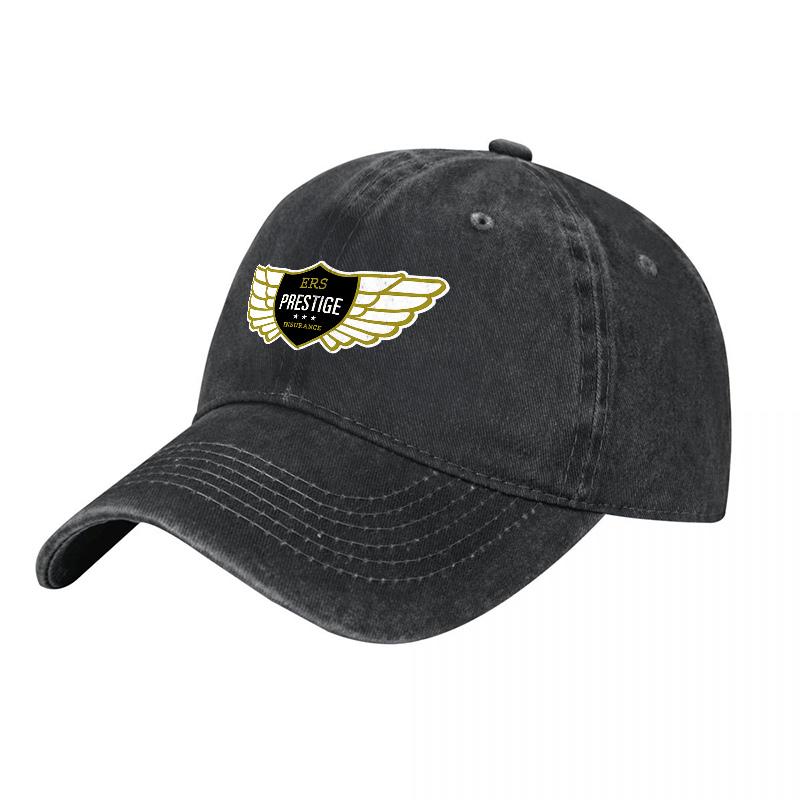 Prestige Wings Logo Washed Cotton Baseball Cap Classic Unisex Adjustable Hat With Gold Embroidery And Vintage Finish
