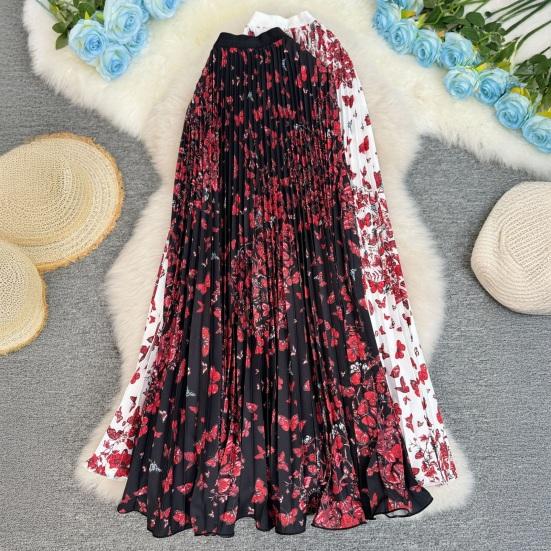 Длинная юбка в ретро-стиле, на резинке, с высокой талией, с принтом бабочек, плиссированная, с широким подолом, из дышащей ткани, для повседневной носки