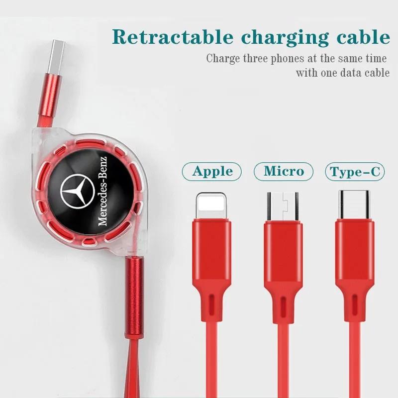 GOX3 Car 3 in 1 USB Cable Type C Micro USB Fast Charging Cable for Mercedes Benz New B/C/E Class A Class C200L GLC GLK New CLA GLA