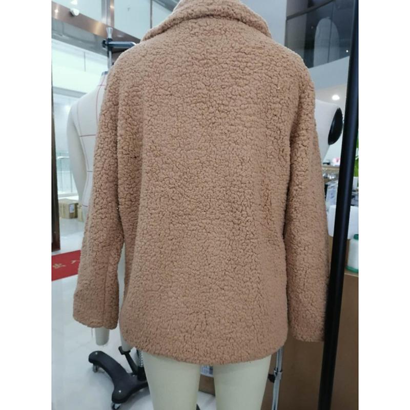Autumn and Winter Double Breasted Loose Fleece Jacket Women Fashion Long Sleeve Plush Coat Women Vintage Solid Warm Plus Size Jackets for Women 24900
