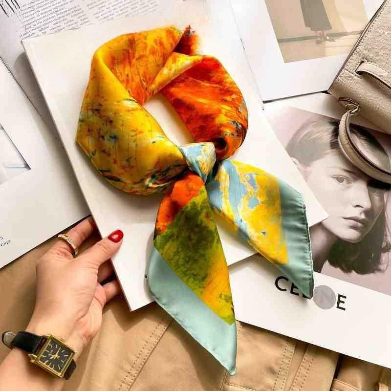 70cm Colorful Print Silk Scarf Women Fashion Kerchief Soft Satin Hairband Hands Bag Ribbon Foulard Hijab Neckerchief Headband