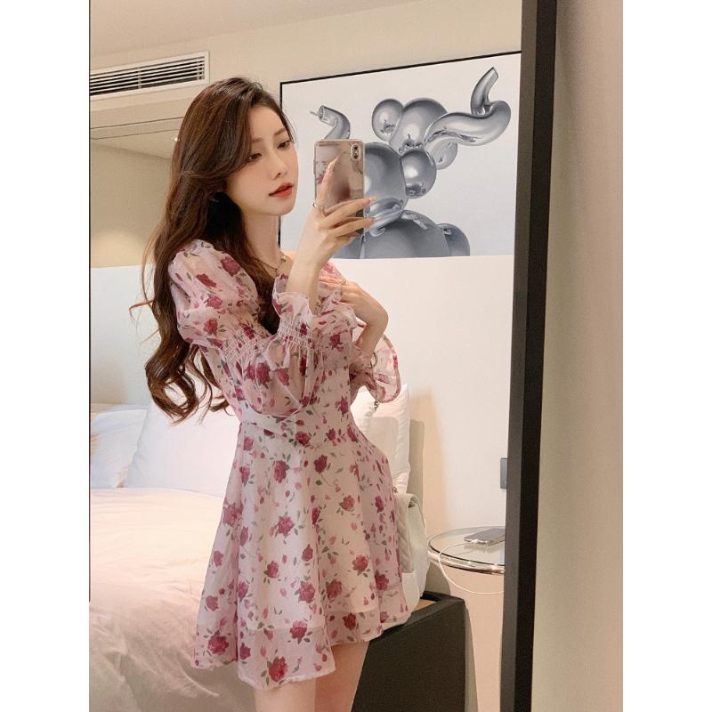 2023 весеннее милое элегантное короткое праздничное платье, корейское модное мини-платье с цветочным принтом, пляжное повседневное винтажное платье с длинными рукавами, женское шикарное платье