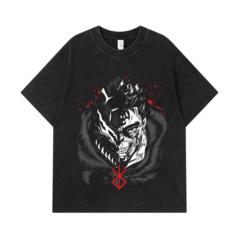 275 GSM Washed T-shirts 100% Cotton Berserk V9 Print Unisex Heavy Cotton T Shirt