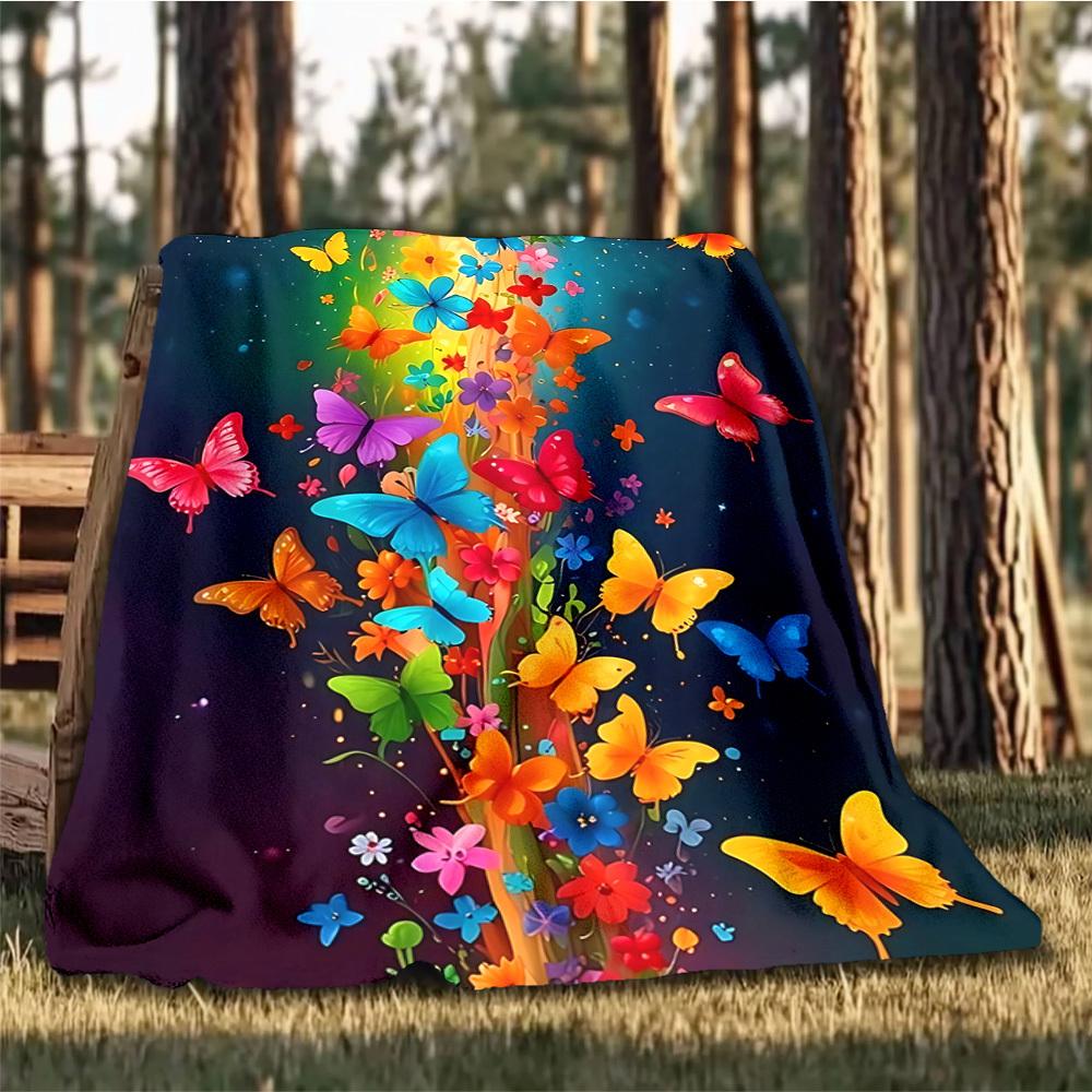 1pc Butterfly Print Print Outdoor Blanket, Lightweight Polyester,