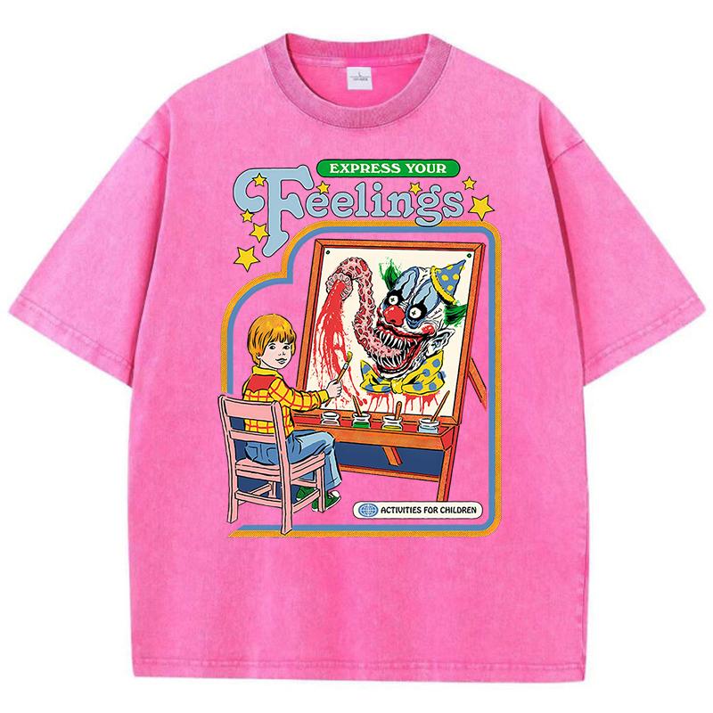 Выразите свои чувства, нарисуйте клоуна, стираные ретро-футболки для мужчин, модные уличные дышащие футболки, свободные хлопковые футболки, одежда, футболка