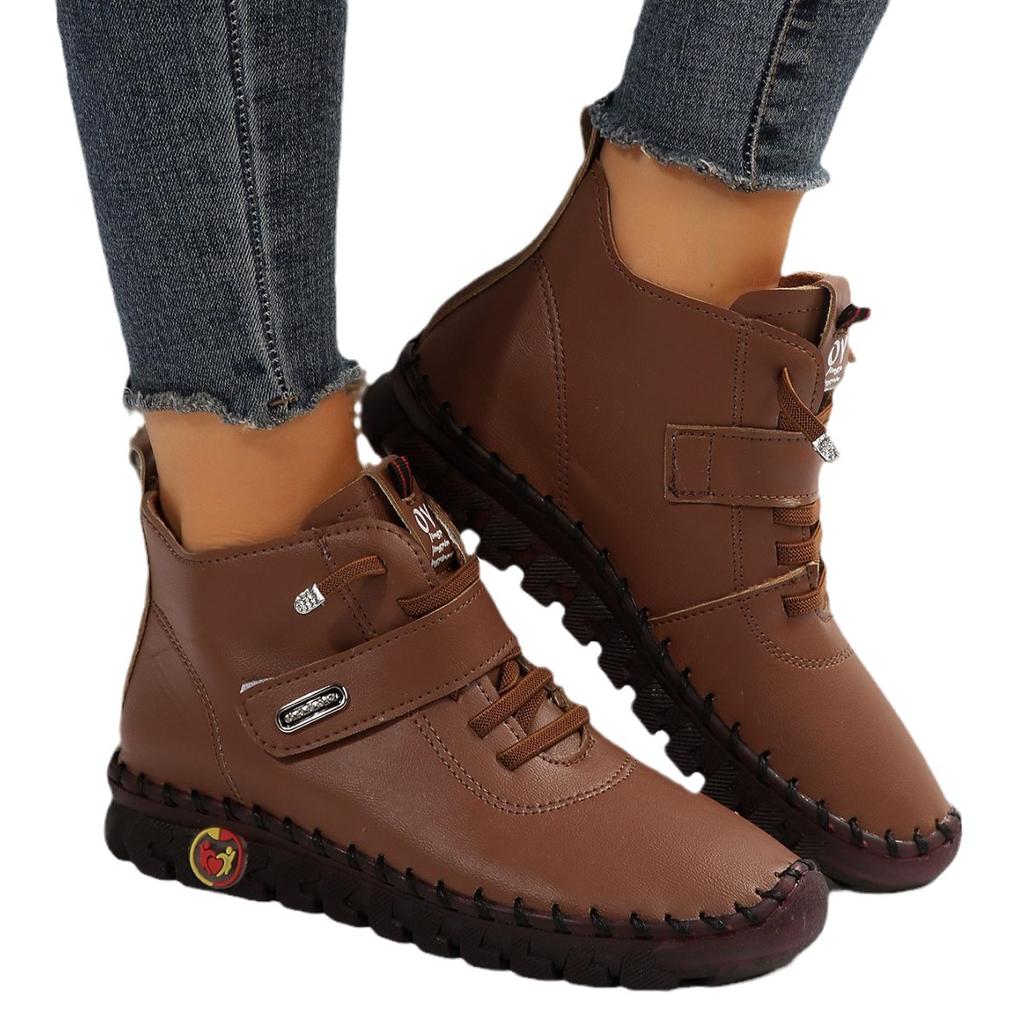 2023 Women's Shoes with Plush Insulation High Top Cotton Shoes Winter Hand Stitched Mother's Shoes Soft Soled Flat Shoes