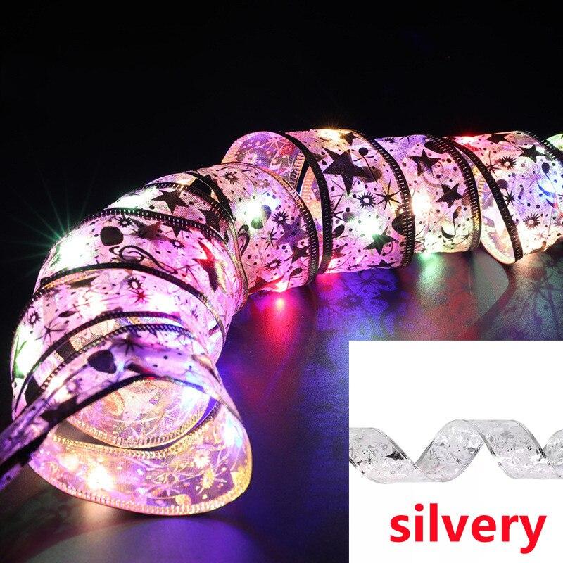 LED Ribbon Fairy Lights Christmas Tree Ornaments Lamp String Lights Lace Bow For Navidad Home New Year Christmas Decoration