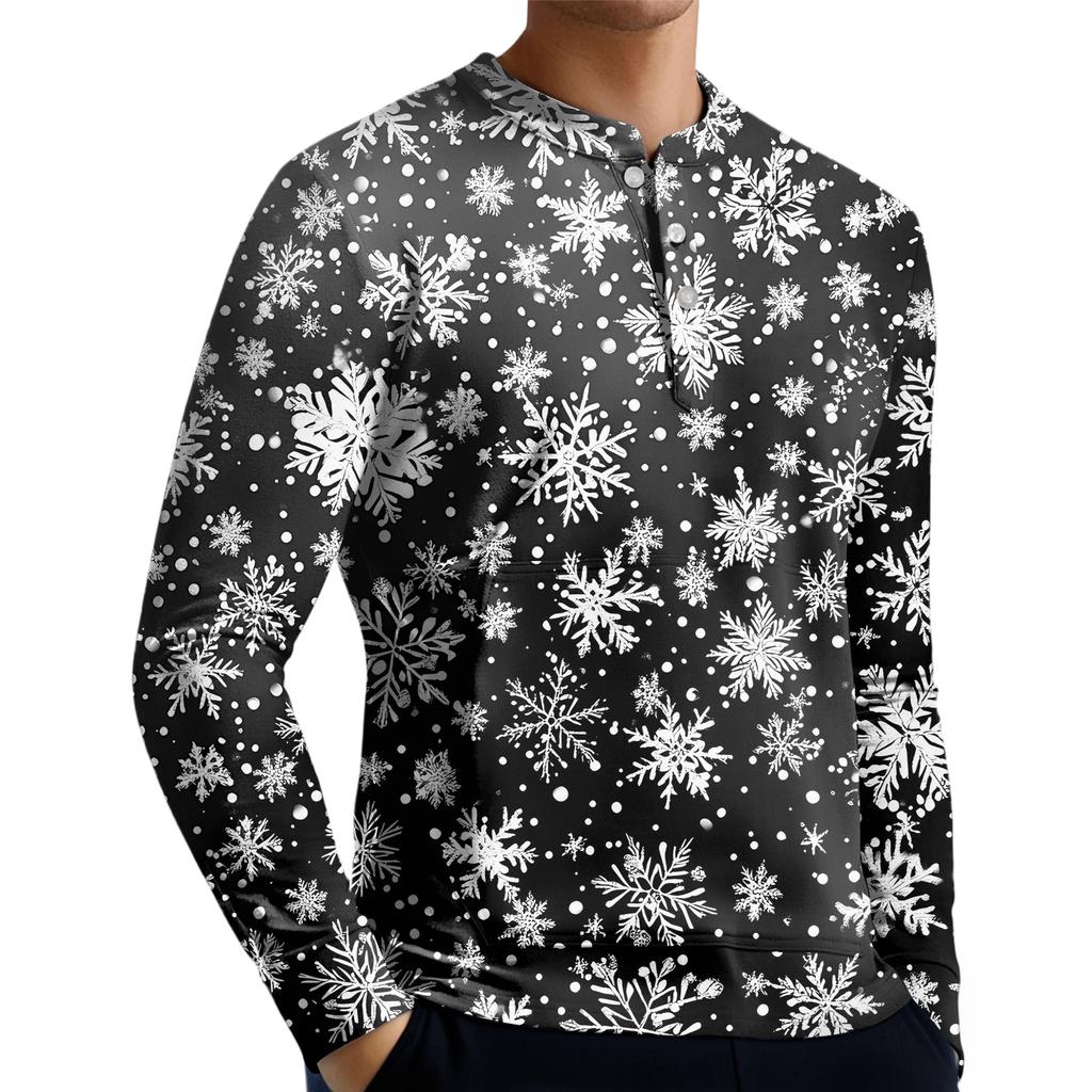 Men's Casual Button-Down Sweatshirt Fashion Printed Long Sleeve Shirt Pullover