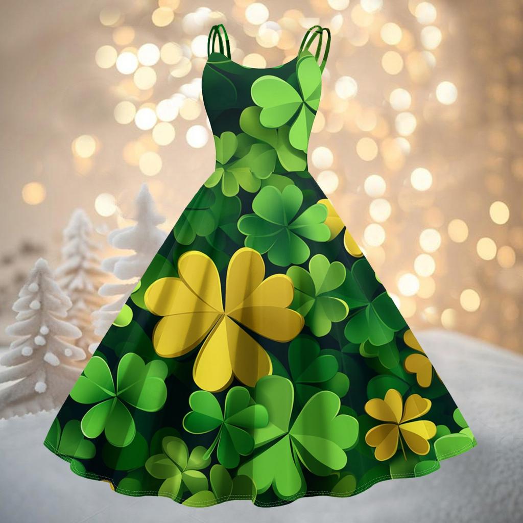 Women's Fashion St. Patrick's Day Printed Sexy Strapless Gothic Cocktail Dress Punk, Vintage Dress.