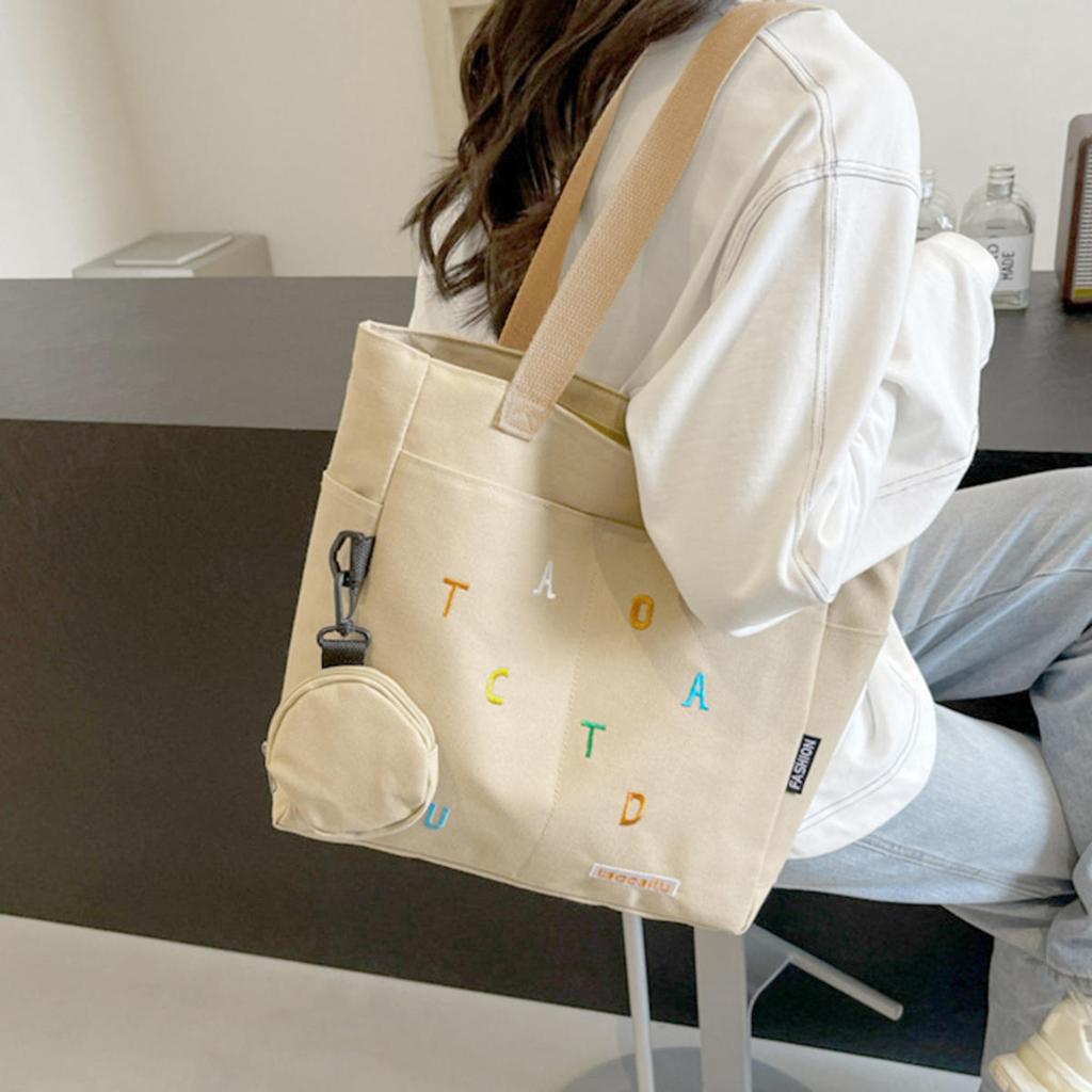 Simplicity Canvas Composite Shoulder Bag Solid Color Versatile Lazy Style Crossbody Bag Large Capacity Commuter Handbag