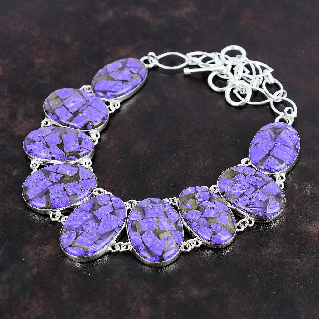 Медное ожерелье с чароитом, ювелирные изделия из драгоценных камней высшего качества, ожерелье из стерлингового серебра 925 пробы, регулируемая ювелирная цепочка ручной работы, ожерелье, подарок для девочки