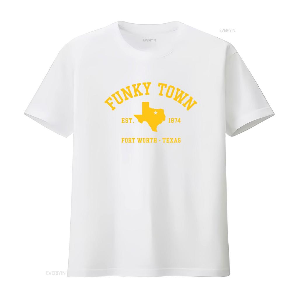 FUNKY TOWN Fort Worth TX Athletic Design T Shirt vintage Washed graphic Top For Everyday Wear fashion Comfortable Soft Stylish