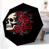 Skull Roses Automatic Folding Umbrella  8 Ribs, Durable Iron Frame, Bright Color Pattern Compact Travel Umbrella, Suitable for Outdoor, Beac