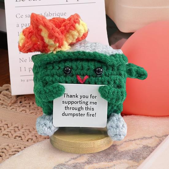 2 шт. Позитивный крючком мусорный контейнер с изображением пламени и вдохновляющей открыткой для эмоциональной поддержки, ручная вязка