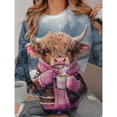 Женская толстовка-пуловер с изображением животных, повседневная одежда с праздничным принтом, повседневная толстовка с капюшоном, длинный рукав, микроэластичная, осень-зима, удобная, дышащая, мягкая ткань