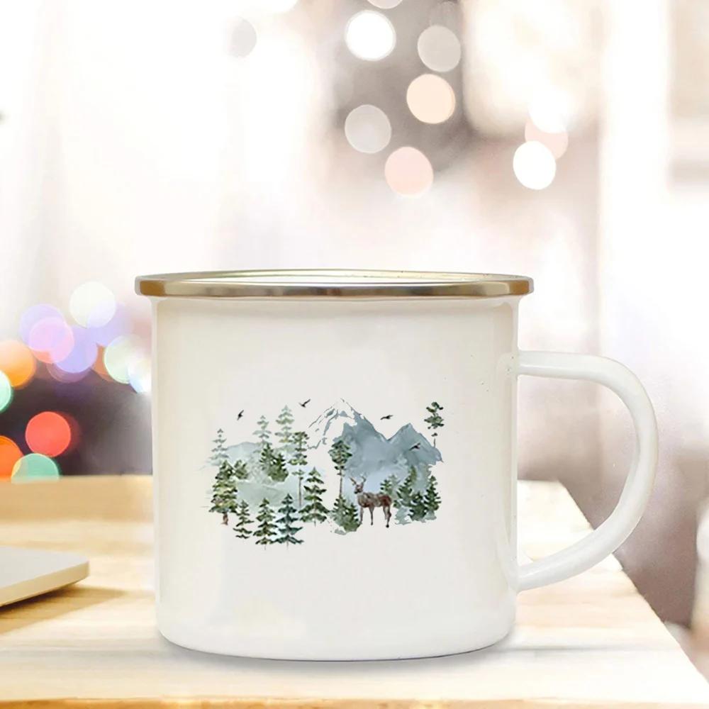 Кружки для кемпинга Adventure Campfire Cup с принтом леса Enamel Camping Cups Outdoor Campervan Coffee Handle Mug Camper Best Gifts