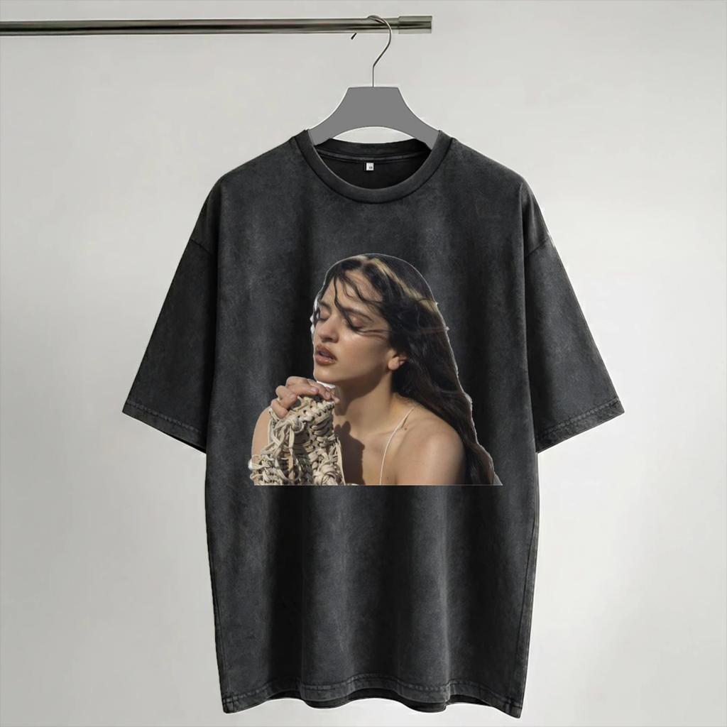 ROSALIA LUX Album Pop Music Washed T Shirt Streetwear Hip Hop Fashion TShirt Tees Tops for Unisex Women Short Sleeve Oversize