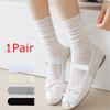 1 Pair Hollowed Out Vintage Mesh Sweet Pile Socks Lolita Flower Lace Socks Daily Crew Socks Fashion Thin Retro Women