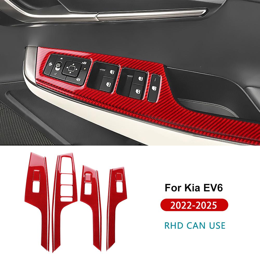 For Kia EV6 GT EV 2022 2023 2024 2025 Real Soft Carbon Fiber Sticker LHD RHD Car Window Lift Button Decor Frame Interior Trim