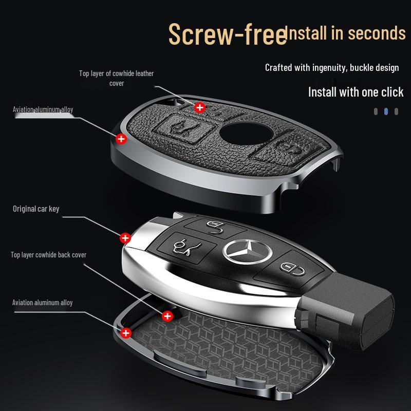 Металлический чехол для ключей из натуральной кожи для Mercedes-Benz C-Class, E-Class, GLC300L, 260L, E300L, E200