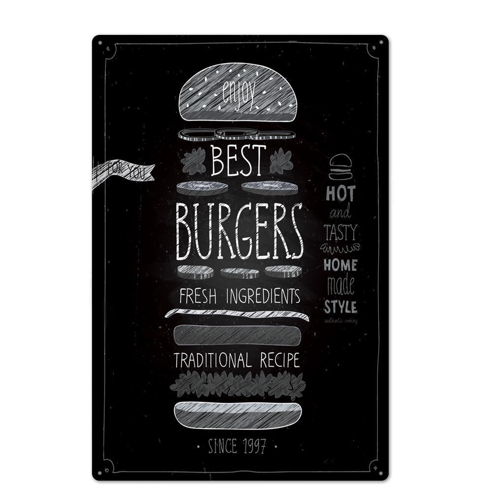 Металлическая вывеска для гамбургера, винтажная жестяная вывеска для ресторана быстрого питания, настенный декор для кухни, кафе, закусочной, бара, бургера, металлические вывески 20x30c