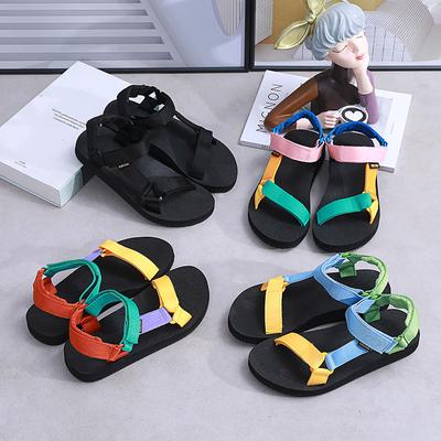 Новые летние цветные сандалии с ремешками женские универсальные с плоской подошвой нескользящие повседневные уличные спортивные повседневные пляжные туфли