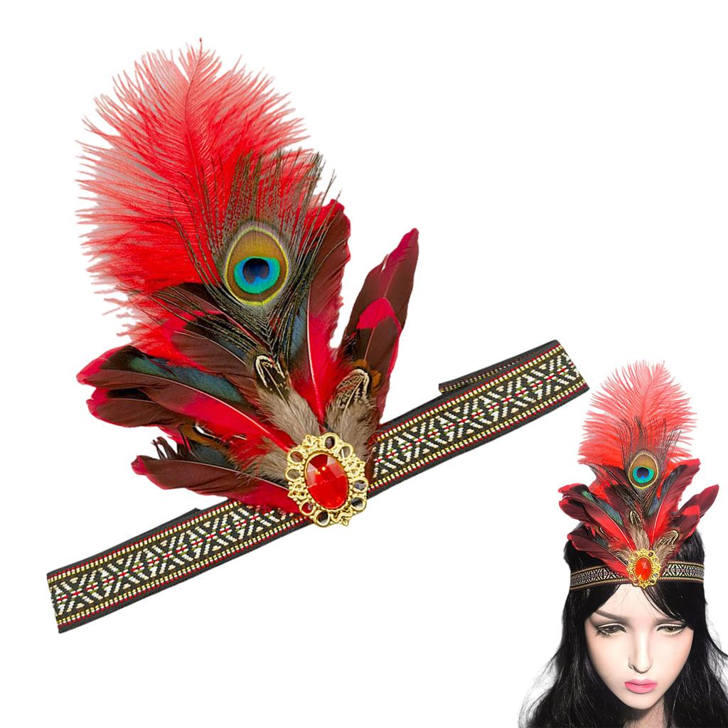Bohemian Feathered Hairband Carnival Celebration Party Headband Adult Cosplay Hairhoop Ethnic Hairband for Theme Event