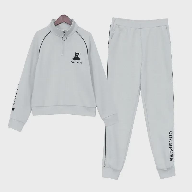 Женский модный свободный костюм для бега с длинными рукавами осень/зима 2023 года — антивозрастной, большой размер, из двух частей