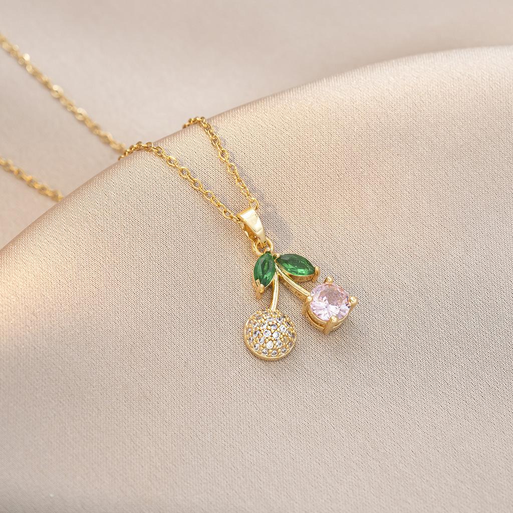 Вишневое колье-подвеска для женщин Модная цепочка из нержавеющей стали Циркониевые колье Свадебные украшения и аксессуары