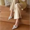 New Female Pointed Toe Ladies Low Heel Pumps Shoes Slip On Footwear Shallow Fashion Butterfly-Knot Women Thin Heels Shoes Slides