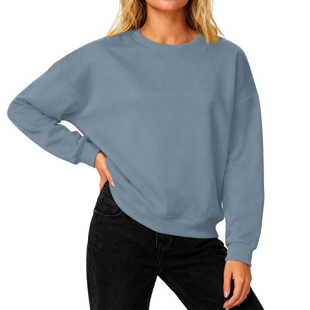 Женский свободный удобный повседневный и модный свитшот с круглым вырезом, рукавами с резьбой, однотонный, с длинными рукавами