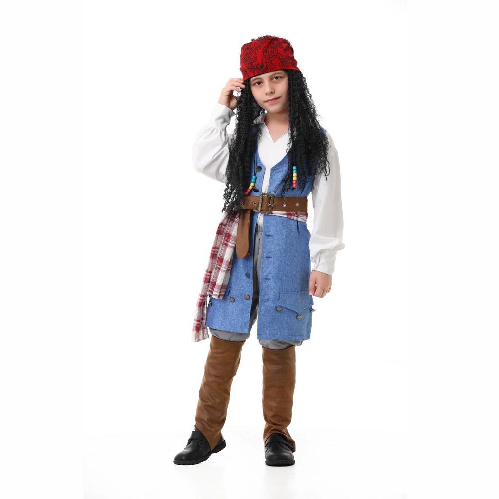 Halloween European and American medieval Caribbean pirates parent-child performance costume COS Captain Jack Blue pirate suit