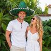 Theme Party Hat Mexican Sombrero with Colorful Poms, Hawaiian Style Woven Straw Sun Hat, Wide Brim Lightweight Costume for Summer Beach