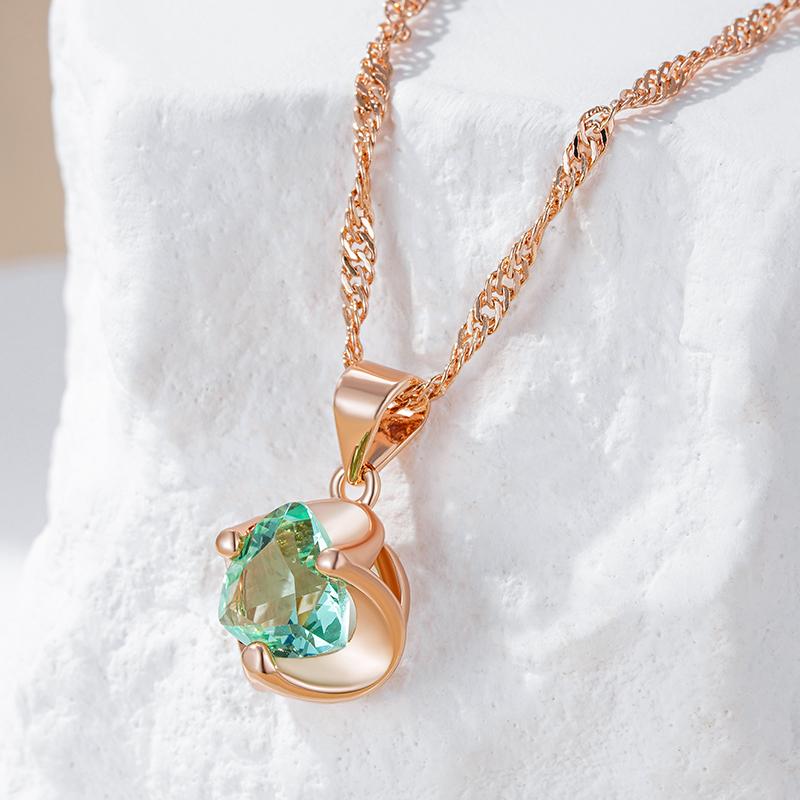 Простое романтичное зеленое натуральное циркониевое свадебное колье-подвеска, роскошный цвет розового золота, повседневные изысканные украшения, женский подарок