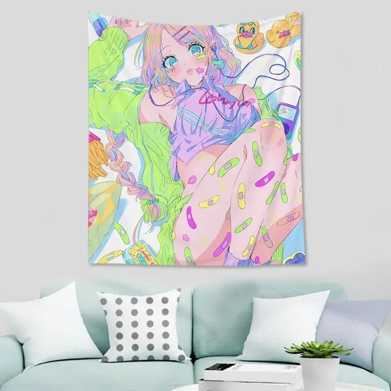 Мультфильм Интернет-зависимая девушка висит ткань офис гостиная гобелен украшение стены дома гобелен