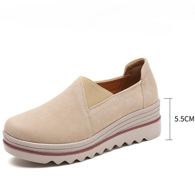 Нескользящие женские туфли на платформе, модные клиновидные туфли из коровьей замши, лоферы слипоны, повседневная обувь для ходьбы
