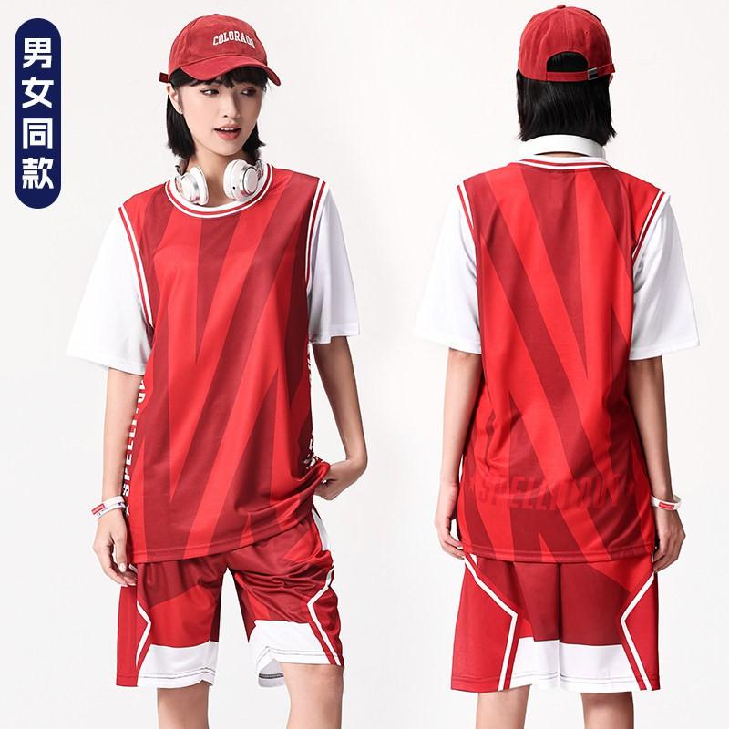 Womens Basketball Jersey Set Fake Two-Piece Short Sleeve Top Breathable Loose Fit Training Game Team Uniform