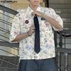 Summer Men Casual Tie Up Half Sleeve Floral Print Loose Shirts Tops