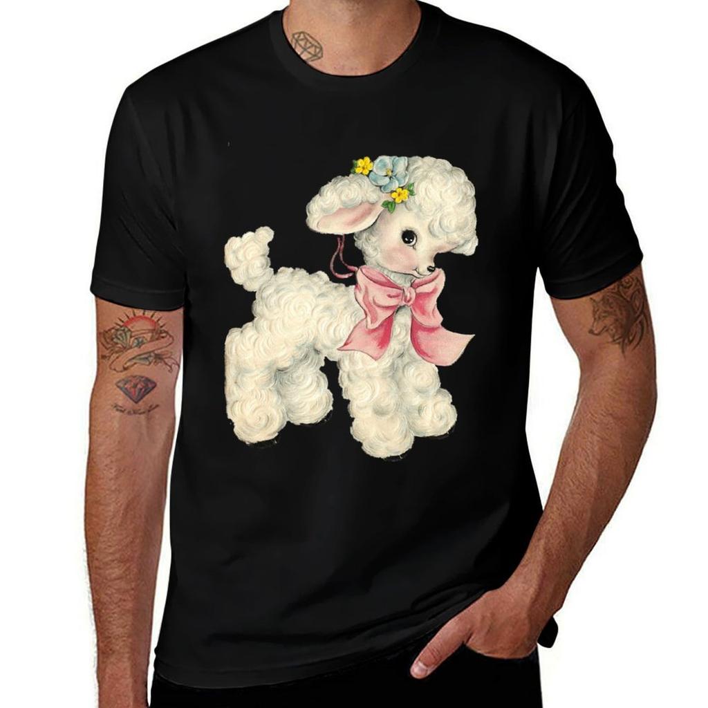 Vintage Artwork Of A Cutesy Lamb Tshirt Stylish Graphic Short Sleeve Top Tshirt