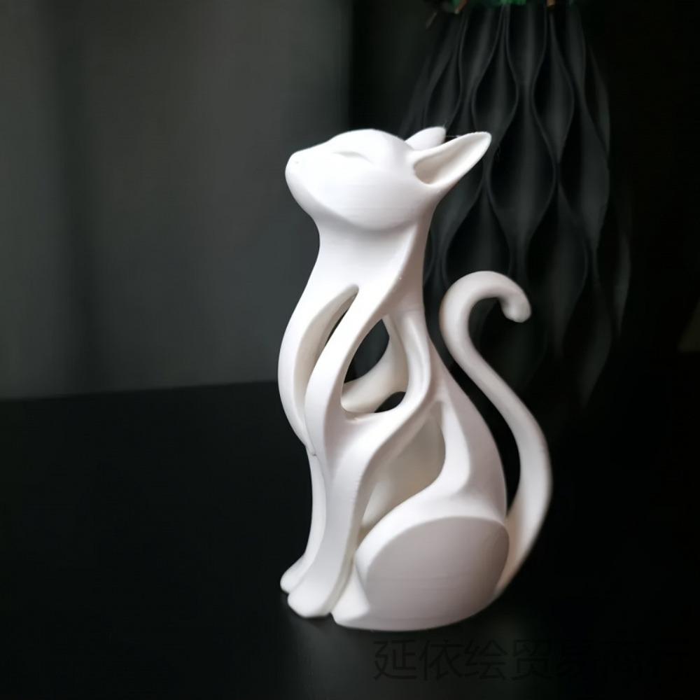3D Printed Abstract Cat Sculpture Plastic Sculpture of Kitten Living Room Decor