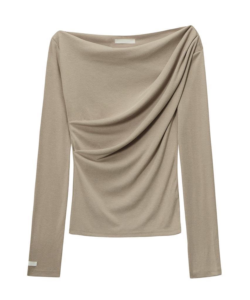 CNVS Boat Neck Draped Long Sleeve T-Shirt (3 Colors)