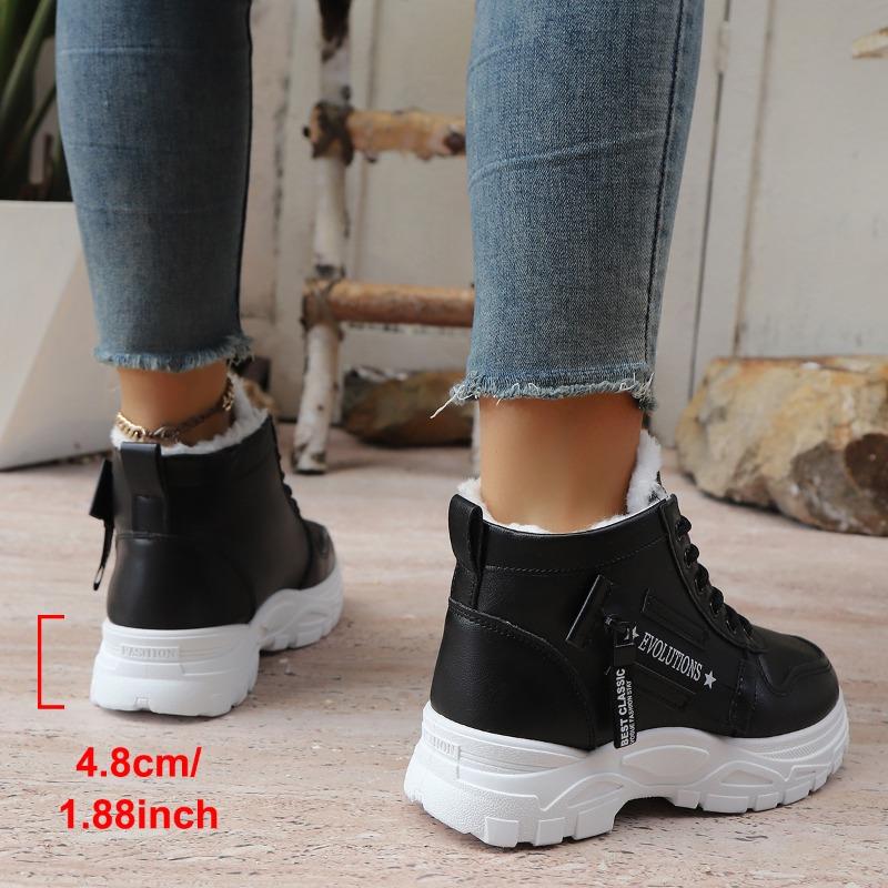 2025 Зимние Алфавитные Платформенные Хлопковые Туфли Женские Новые Маффины Флис На шнуровке Теплые Большого размера Зимние Ботинки