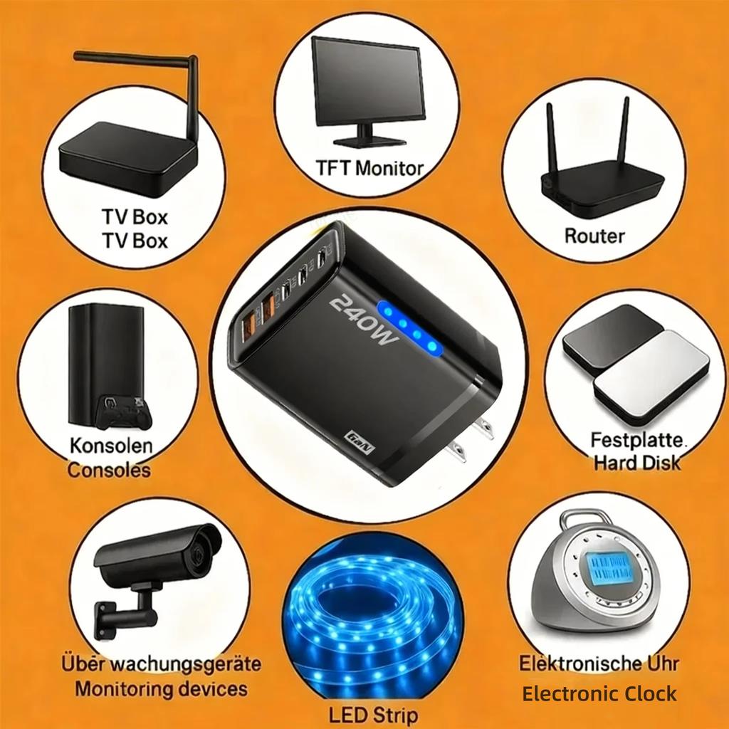 New 5 in 1 GaN Charger For 16 15pro Desktop Laptop Samsung 240W Fast Charging Adapter 120w Type To TypeC Cable Charger