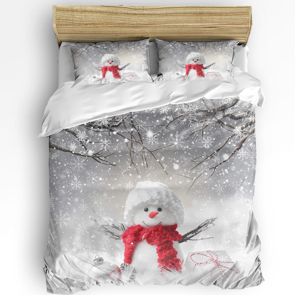 Christmas Snow Scene Snowflakes Gnome 3pcs Bedding Set For Double Bed Home Textile Duvet Cover Quilt Cover Pillowcase