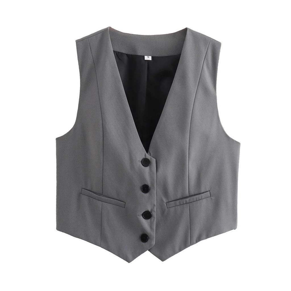 Women's Vest Black White Cropped Vest Top Women V Neck Sleeveless Vest Woman Fashion Working Summer Suit Vest Short Coats