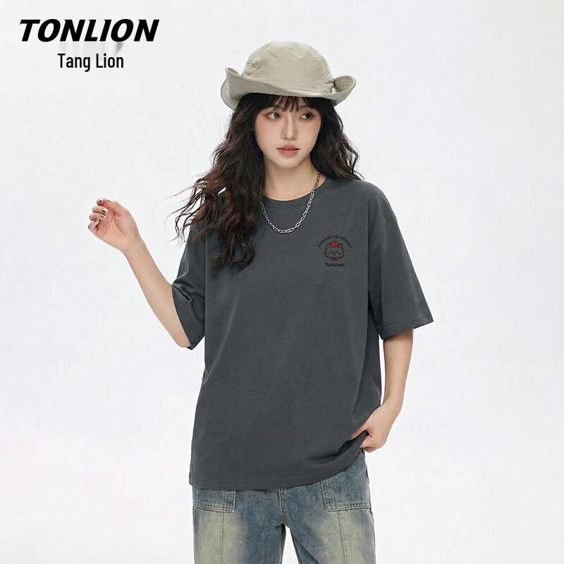 Женская хлопковая футболка TonLion свободного кроя с круглым вырезом и коротким рукавом