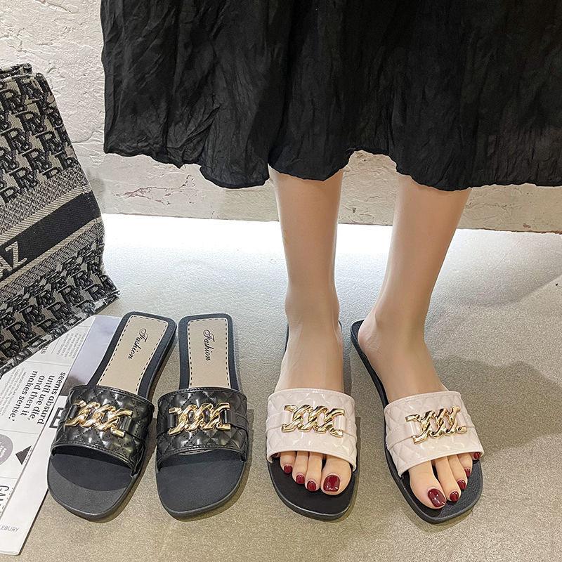 2024 Summer New External Wearing Slippers Women's Roman Style Fashion Buckle Flat Bottom Women's Fashion Slippers