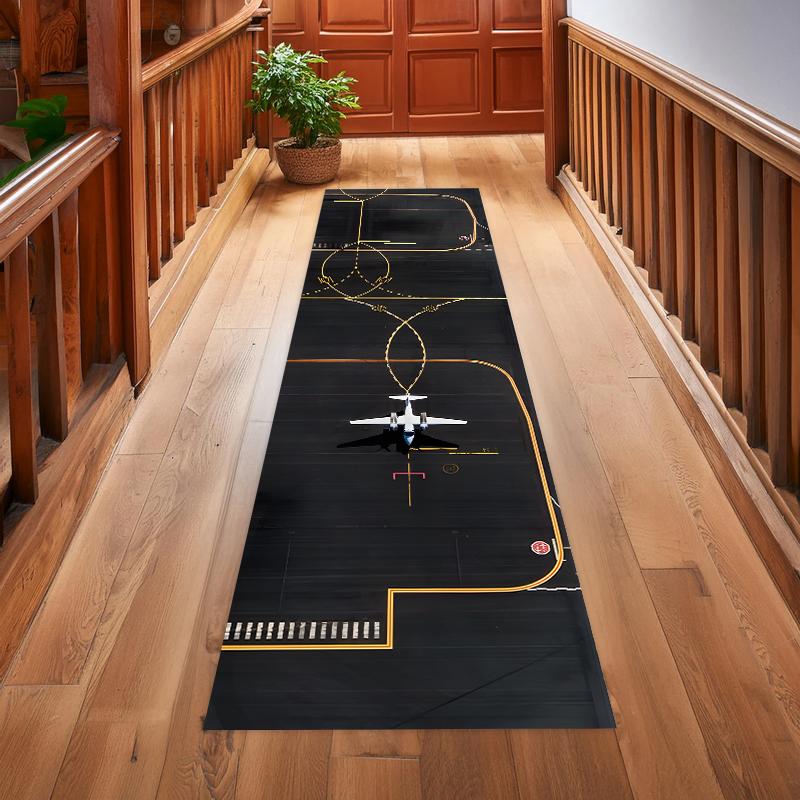 Long Carpet Runner for Corridor Airport Runway 3D Aircraft Pattern Door Mat Vinyl Mat Home Decoration Long Strip Carpet Mat Rug