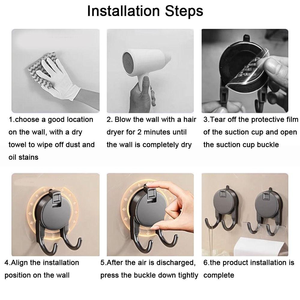 2Pcs Waterproof Suction Cup Hooks Plastic Kitchen Storage Hooks Paper Towel Double Hooks Bathroom